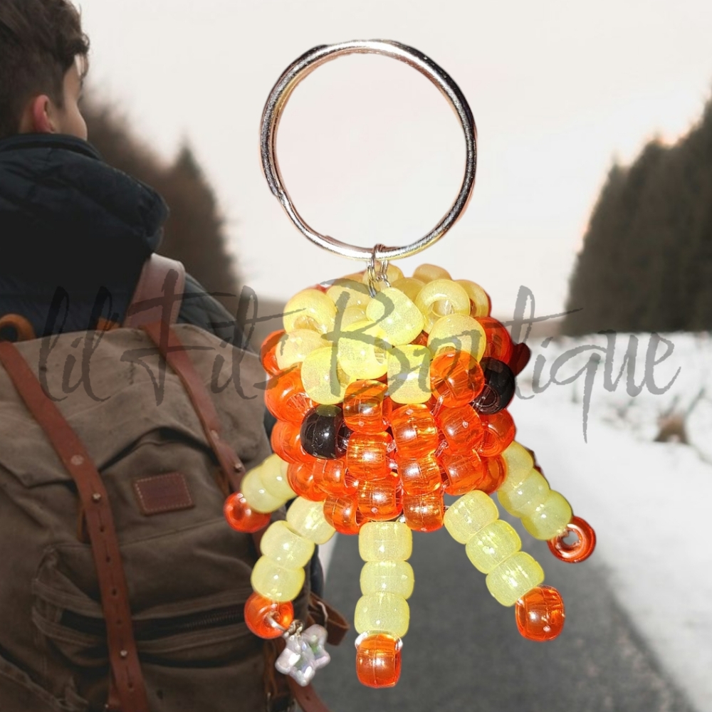 Beaded Octopus Keychain in Orange and Yellow
